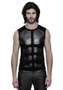 Top black man tank top with faux leather parts, cyber Gothic, Punk Rave