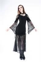 Long black dress with draped flared sleeves and lace, elegant Gothic, Darkinlove