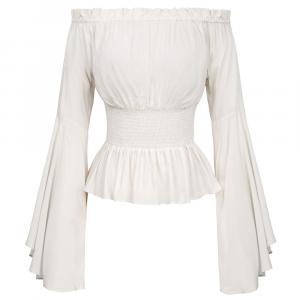 Curved white top with bare shoulders and flared sleeves, medieval GN pirate