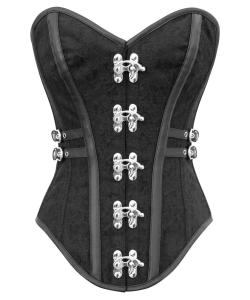 Black overbust corset with steel bones and faux leather straps, gothic elegant