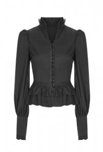 Black shirt with lace ruffles, lace-up and buttons, Victorian Gothic, Punk Rave