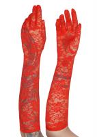 Longs gants en dentelle rouge