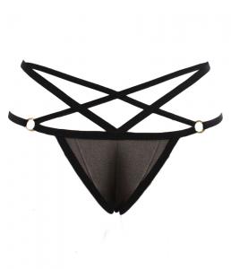 Black elastic g-string pantie with o-ring, sexy gothic fetish nugoth witch goth