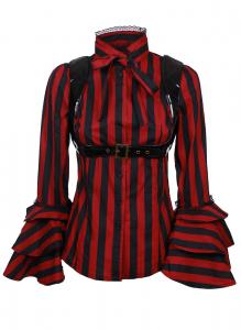 Black and red striped shirt with flared sleeve and vinyl harness, Gothic