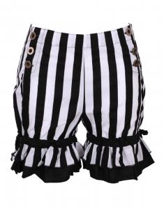 Black and white striped bloomer shorts with buttons, frills and bows, DraculaClothing