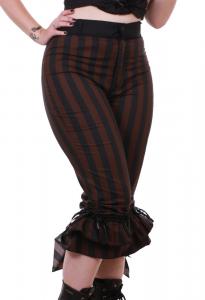 Pantalon pantacourt ray noir et marron avec froufrous, pirate Steampunk