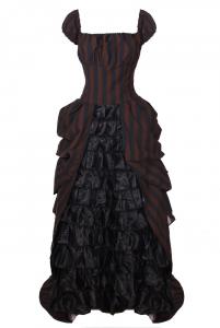 Robe longue raye noir et marron, poitrine lastique, victorien steampunk