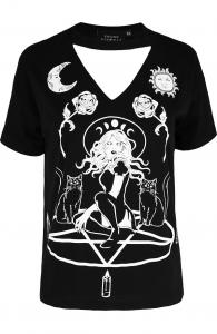 T-shirt top noir  ras de cou, Witch & Cats, nugoth restyle