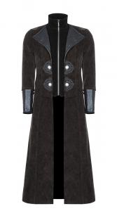 2in1 brown coat with vegan leather collar and neck, zip and high collar, Gothic, Punk Rave