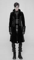 Manteau noir homme en velours, col haut et sangles, pirate gothique, Punk Rave