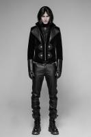 2in1 black coat with vegan collar and leather neck, zip and high collar, Gothic, Punk Rave