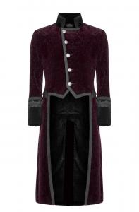Men's red velvet jacket, embroidered collar and cuffs, miliary aristocratic gothic