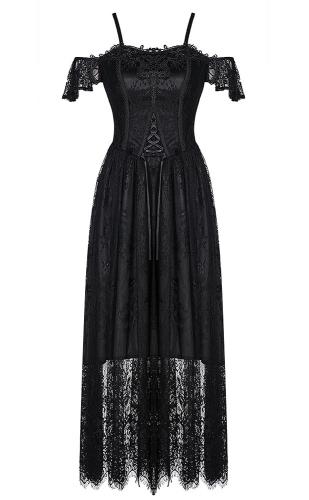 Long lace dress with lace-up and bare shoulders, romantic gothic, Darkinlove