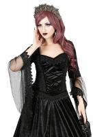 Black velvet long dress with flared sleeves and embroidery, romantic gothic Sinister