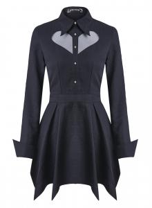 Black Long Sleeves Shirt Dress with Heart neckline, Gothic Nugoth, Darkinlove