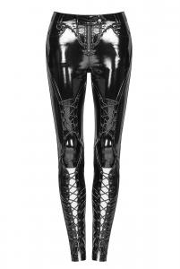 Shiny Black vinyle trousers with lacing, gothic fetish rock, Punk Rave