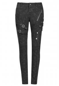 Pantalon en jeans noir  crnes avec sangles et poches, rock gothique, Punk Rave