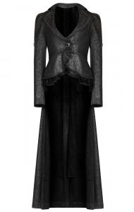 Long black jacket, faux leather with back lace-up, Gothic aristocrat, Punk Rave