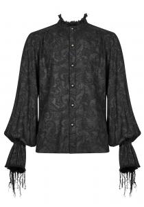 Black baroque patterns shirt with ripped sleeves, gothique Punk Rave