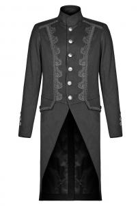 Men\'s black Long Jacket coat with embroidery, elegant gothic militaty, Punk Rave