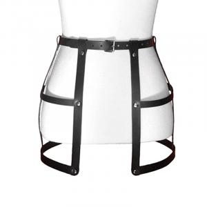 Black faux leather cage effect harness, sexy skirt gothic fetish