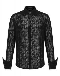 Velvet Lace Men's Black Shirt with Embroidery, Elegant Gothic, Punk Rave