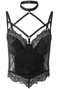 Black velvet strapless lace bra with straps, Ever Ayla Lace Bralet, KILLSTAR