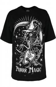 T-shirt noir chat magique avec lune, Purrr Magic, witchy nugoth Restyle