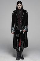 Veste longue noire avec col argent, gothique aristocrate vampire, Punk Rave