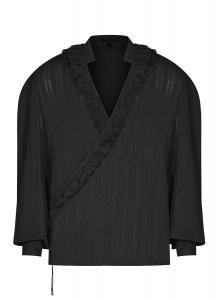 Men Black Wide Shirt with Frilly large collar, Gothic Pirate, Punk Rave