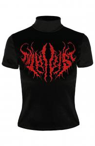 Tshirt velours noir  col roul et broderies rouges NIHILIST, nugoth gothique, Restyle