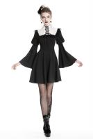White lace collar Black dress, lace-up and balloon sleeves, witchy gothic, Darkinlove