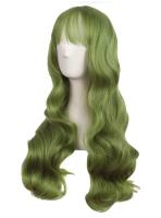 Perruque verte longue ondule de 70 cm avec frange, cosplay