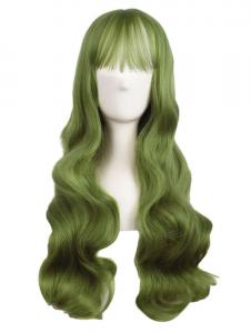 Perruque verte longue ondule de 70 cm avec frange, cosplay