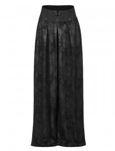 Wide black pants skirt effect with wide belt and buttons, elegant gothic, Punk Rave