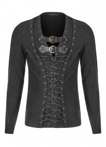 Men long sleeve top with lace-up and straps, medieval gothic, Punk Rave