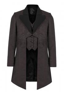 Mid-length men brown jacket with black collar, elegant aristocrat steampunk, Punk Rave