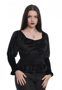 Top en velours noir lastique, plis et manches bouffantes, lgant gothique aristocrate