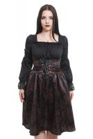 Robe marron et noire, motifs baroques, laage et manches bouffantes, steampunk gothique