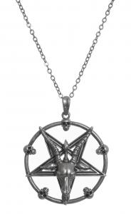 Silver satanic pentagram Dark Prince necklace with skulls, metallic gothic, KILLSTAR