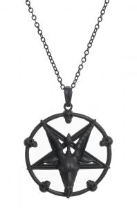 Black satanic pentagram Dark Prince necklace with skulls, metallic gothic, KILLSTAR