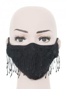 Black fabric elegant reusable mask with embroidery and rose