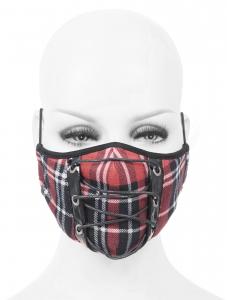 Red tartan fabric reusable mask with lace-up, rock goth punk
