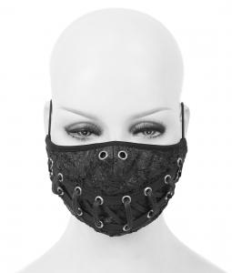 Black fabric reusable mask with lace-up mouth, rock goth punk