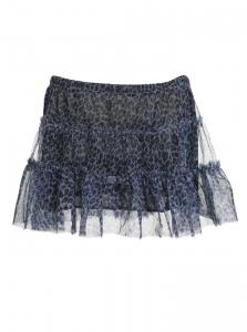 Blue transparent thin tulle mini skirt with leopard patterns, punk rock