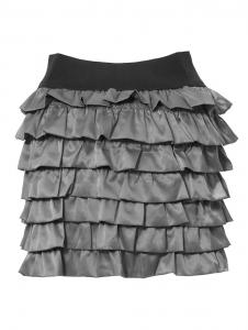 Mini jupe  volants gris en satin, lastique noir, cybergoth kawaii