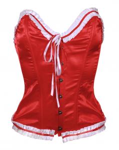 Redsatin corset with ribbons and frill