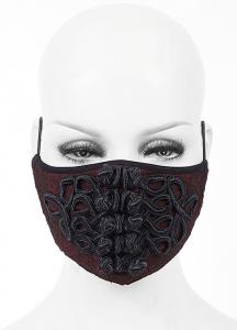 Red fabric Mask with black embroidery, elegant Gothic