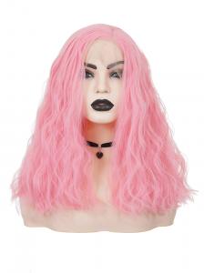 Mid-length curly pastel pink Front Lace Wig 30cm, fashion cosplay