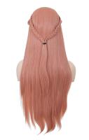 Perruque Front Lace longue rose pche lisse  tresse 70cm, cosplay fashion